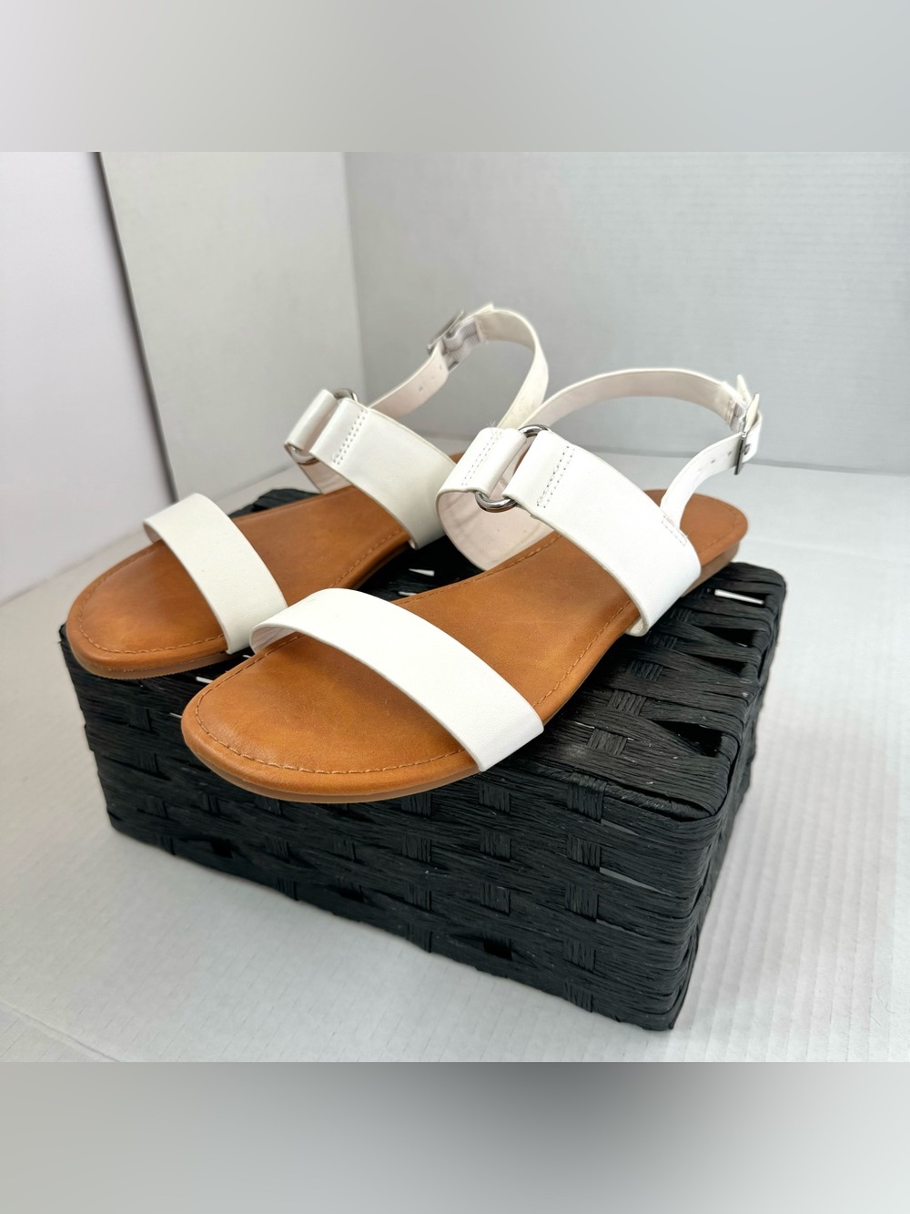 Target White Strap Sandals with Tan Footbed